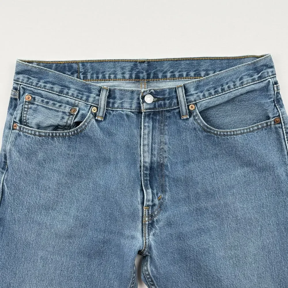 Levi's 505 Straight Leg Jeans 36 x 30 Medium Wash Blue Cotton Denim 90s Vibes